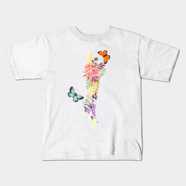 Floral Spine Anatomy Kids T-Shirt by Bluepress